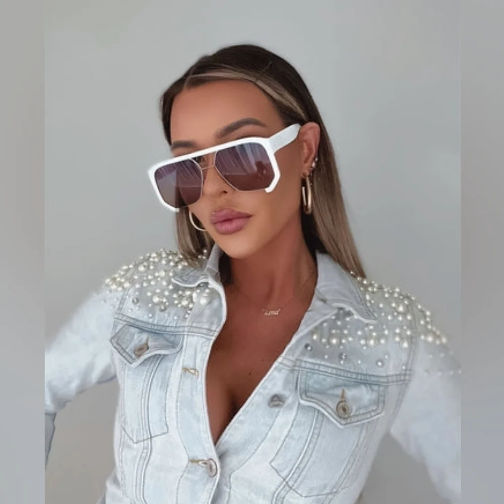 NEW Tortoise Oversize Modern Half Frame Aviator Sunglasses